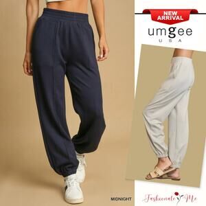 Umgee Drawstring Front Seam Detail Side Pockets Relaxed Jogger Pants | Midnight